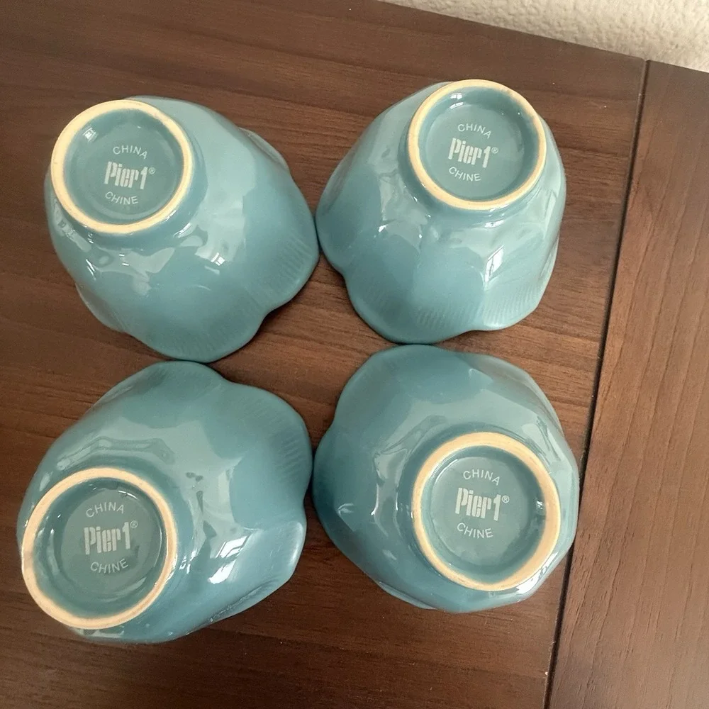 Pier 1 Blue Lotus‎ Flower blue, Jade (Set Of 4) 4